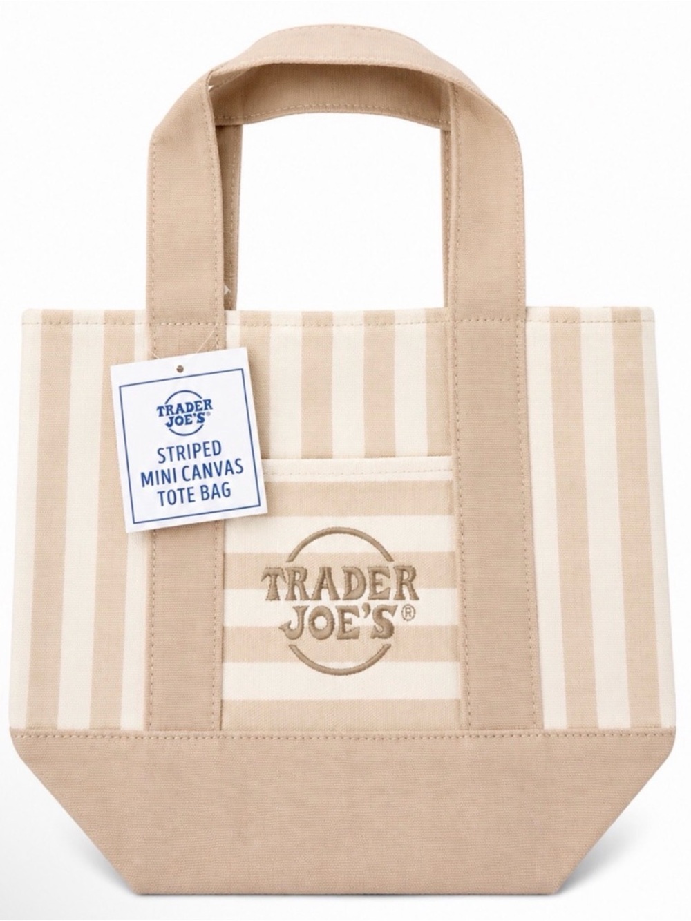 Trader Joe's Striped Mini Canvas Tote Bag in Beige. New with tags.